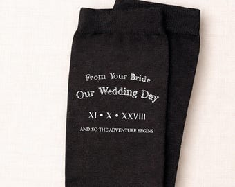Personalized Groom Socks – Roman Numeral Wedding Date Gift from Bride