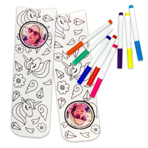 Custom printed designs you choose from to be digitally printed on crew socks personalized by adding your own photo available with coloring book designs to choose from includes free fabric markers.