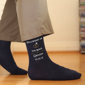 Our crew socks are the perfect length for casual or dressy. Groom socks personalized with the wedding date.