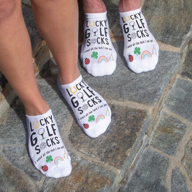 Lucky golf socks and I need all the luck I can get with good luck charms printed on both socks.