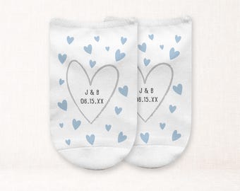 Personalized Bride Socks • Custom Wedding Date Initials Heart Design