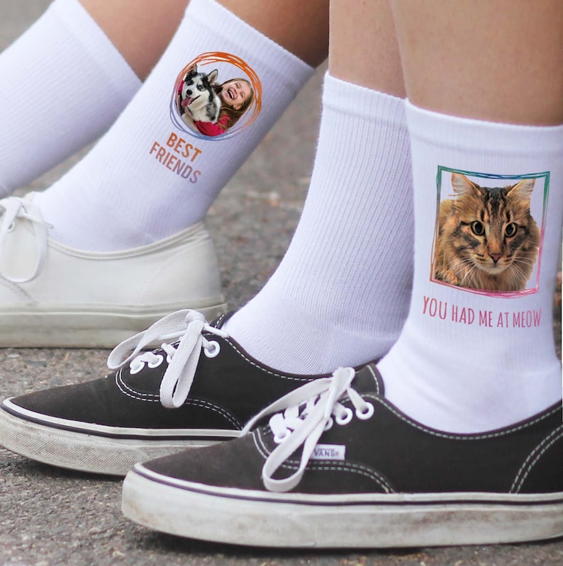 Personalized Crew Socks With Funny Cat Meow Print For Women Men