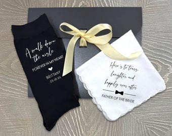 Father of the Bride Gift Set: Personalized Handkerchief & Wedding Socks