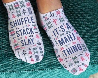 Mahjong Tile Print Socks – No-Show or Gripper Style | Shuffle Stack Slay Mahjong Gift