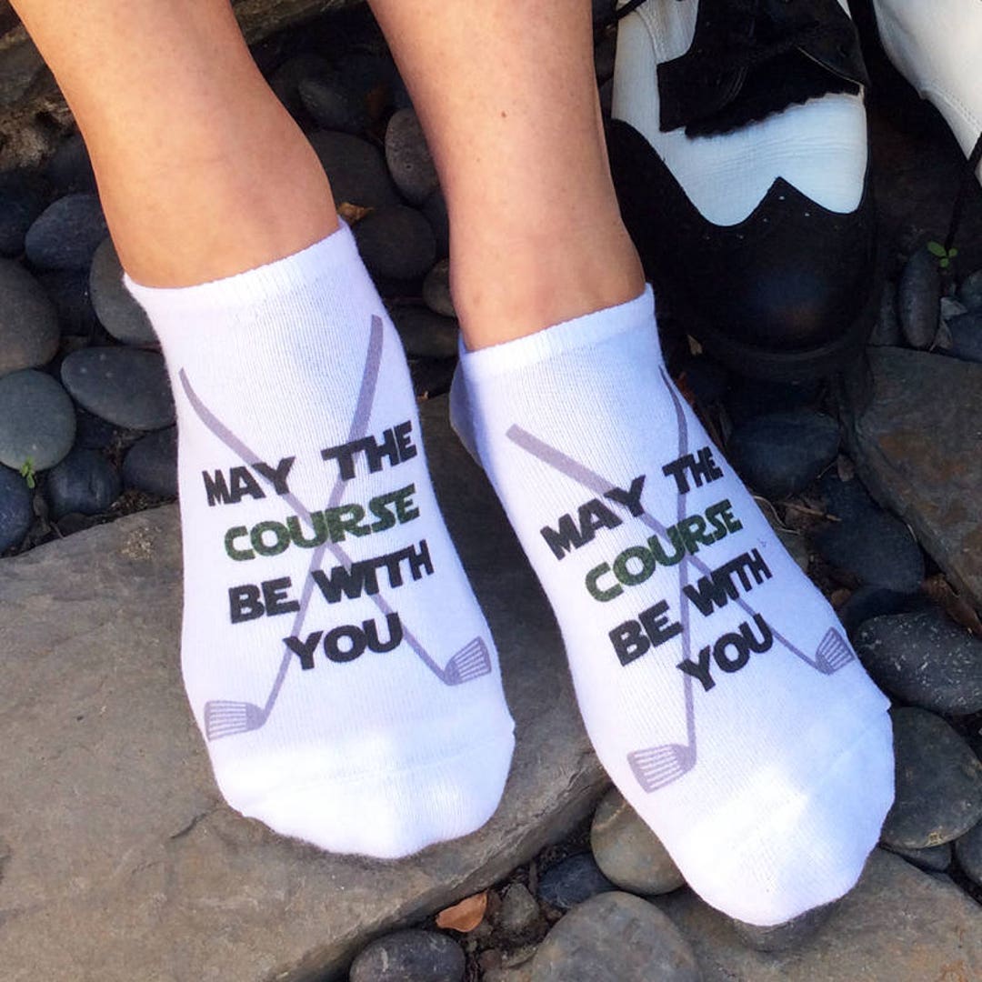 Novelty Golf Socks With May the Course Be With You Printed on the Socks