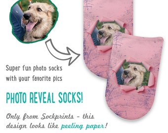 Fun Photo Socks with Pop-up Photo Design , Custom Printed Photo Reveal Socks Using Your Photos, Fun Gift Giving Idea for Everyone