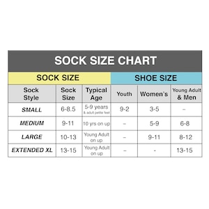 Sock sizing chart. Customized wedding party dress socks inspired by star wars, you select the character, personalized with your wedding date and wedding role make a great gift for the groomsmen.