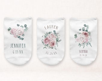 Personalized Floral Wedding Socks • Bride & Bridesmaid Getting Ready Socks • Custom Name Date Design