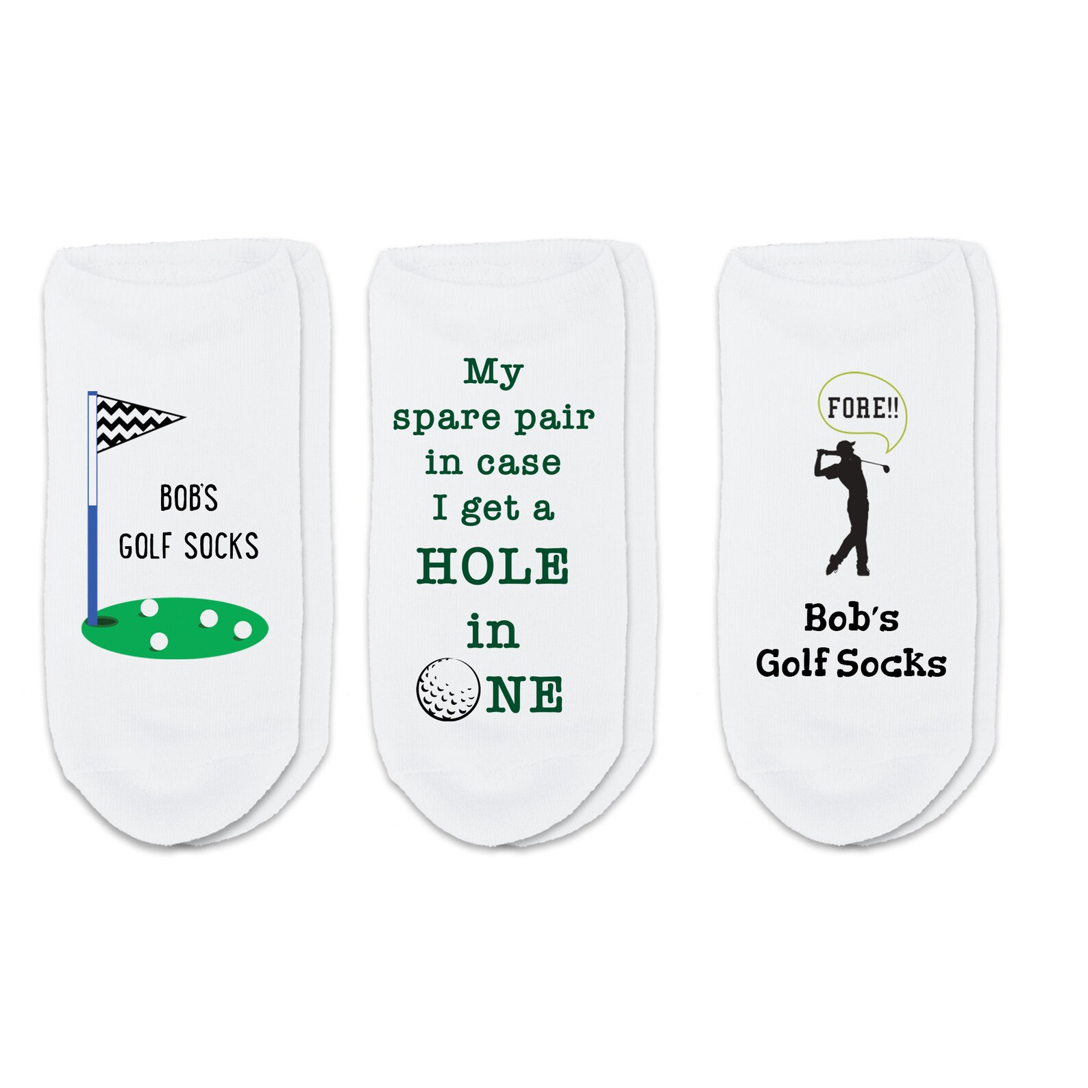 Personalized Golf No Show Socks for Men 3 Pair Set Custom Etsy