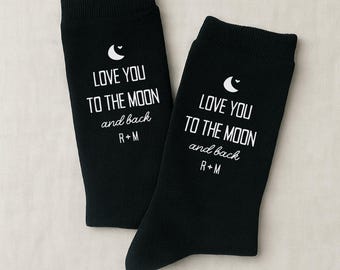 Personalized “Love You to the Moon and Back” Socks, Custom Initials Valentine’s Gift