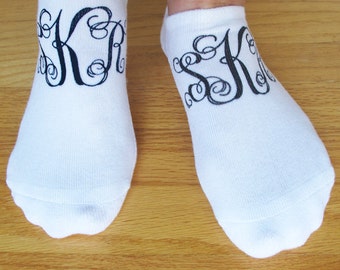 Personalized Monogram Socks with Vine Type Lettering Sold as a 3 Pair Set