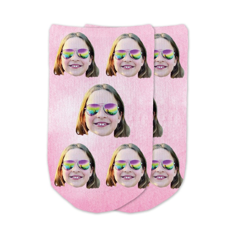 We take a basic pair of no show socks and turn them into one-of-a-kind custom printed socks! Upload a photo of a favorite person or pet and our design team will crop their face to digitally print in the pattern shown in this listing.