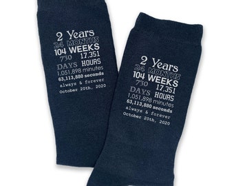 2 Year Anniversary Socks for a Cotton Anniversary Gift, 2nd Anniversary Gift for Hubby Personalized Socks with Wedding Date