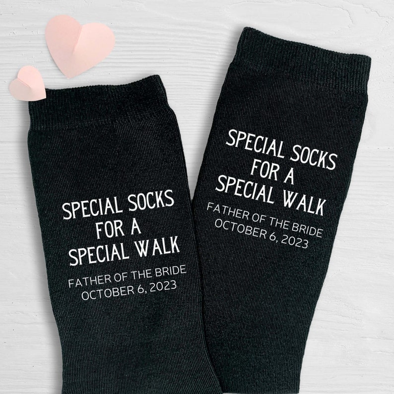 Father of the bride custom dress socks printed and personalized for your Dad make a great gift on your wedding day and the best pair of socks to walk you down the aisle with.