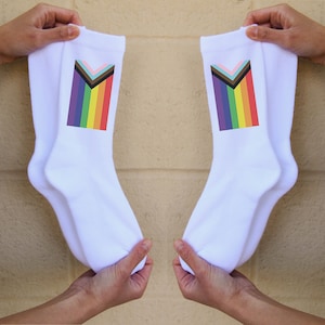 Progress Pride Flag Socks: LGBTQ Cotton Blend Crew Socks