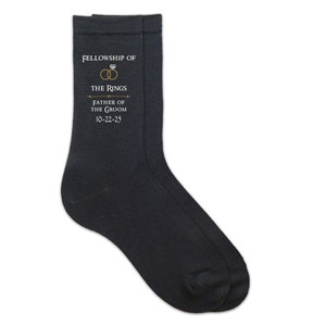 Using our patented process we print directly on the socks with incredible detail. Fun LOTR socks for the father of the groom