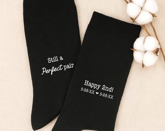 Calcetines de algodón personalizados para el segundo aniversario, regalo para el esposo, fecha de la boda