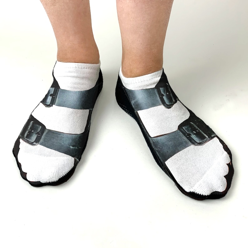 Perfect socks for the sandal lover in your life. Gift for someone who has everything. Featuring women's sock feet in sandals on no show socks.