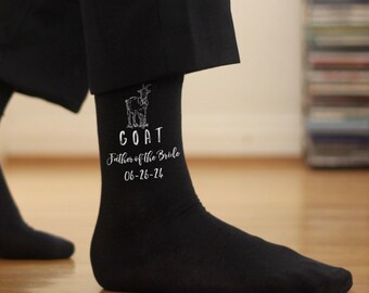 Funny Father of the Bride Wedding Socks, Mens Wedding Socks Personalized for the GOAT Father of Bride, Wedding Gift With Gift Wrap Included