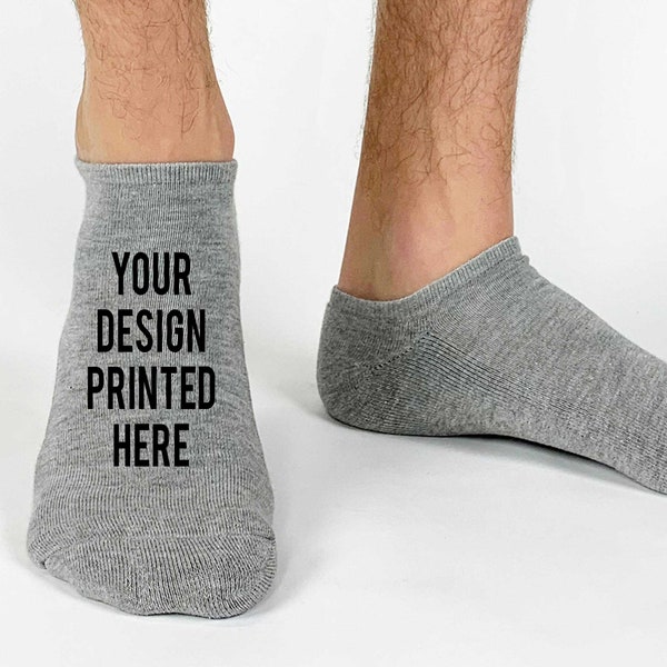 Custom and Personalized Heather Gray Socks for Him Cool Socks to Add Your Own Design No Show Socks for Men