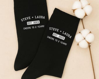 Personalized 2nd Anniversary Cotton Socks: Cheers to Two Years