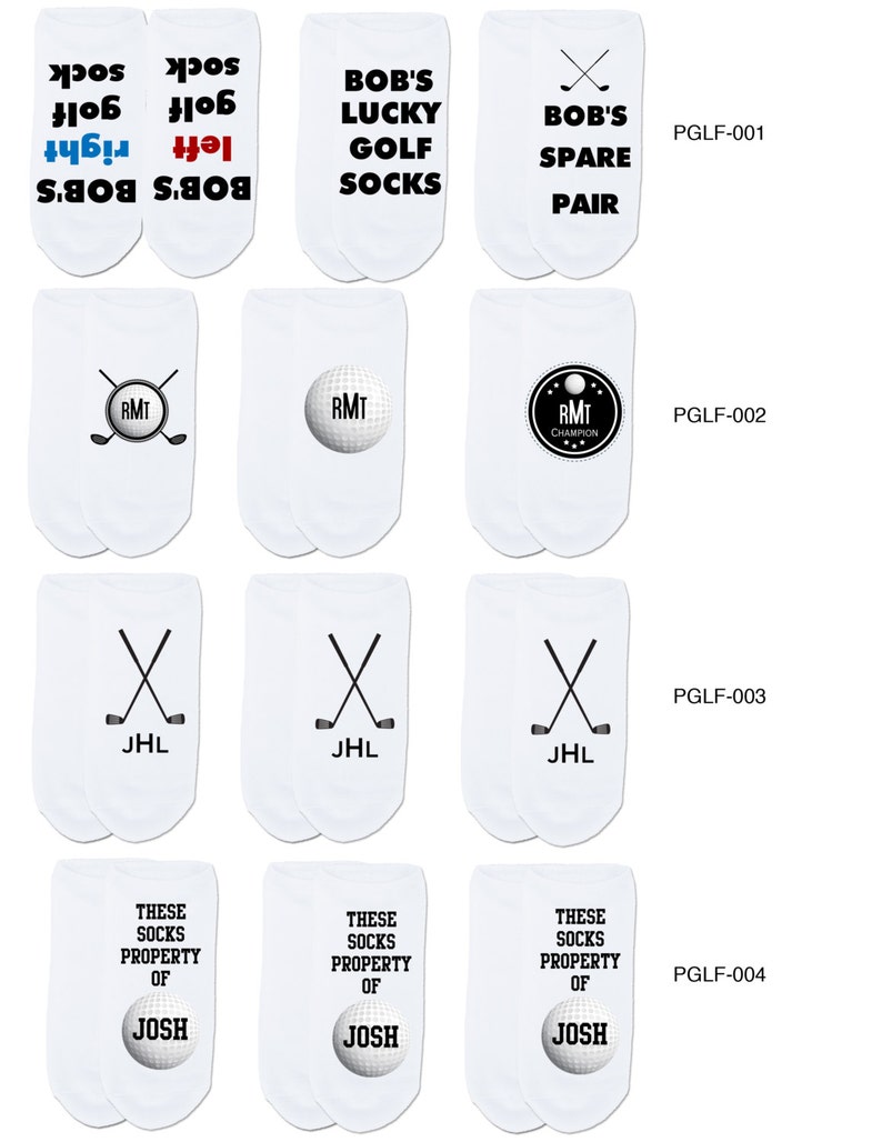 Select your golf design and create the perfect socks to let everyone know where to find you after a round of golf! These cotton blend half cushion no show socks are digitally printed with a humorous saying printed on the top of the socks.