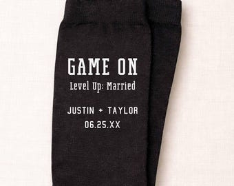 Personalized Game On Groom Socks – Level Up Married Wedding Gift