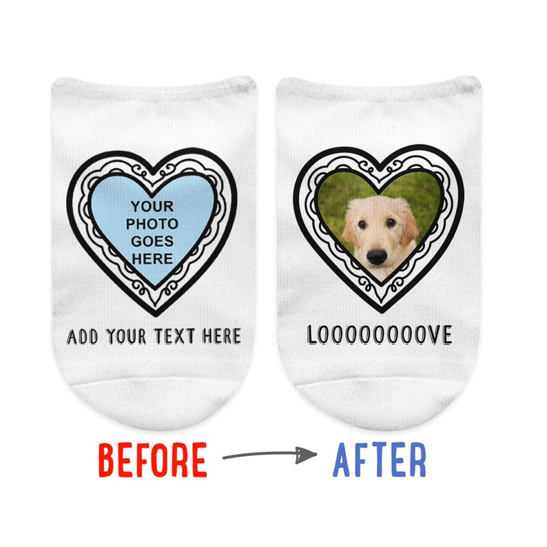 Fun custom photo socks - send us a photo and add your text for a fun custom printed and personalized gift!