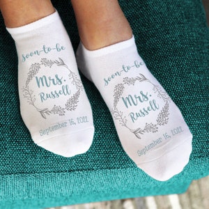 Cute Bride Socks for a Future Mrs, Soon-to-be Bride Gift, Custom Printed Cotton Wedding Day Socks, Something Blue Gift for the Bride