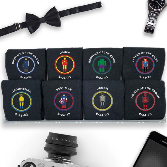 Personalized Super Hero Groomsmen Socks: Comic Fan Art Wedding Party