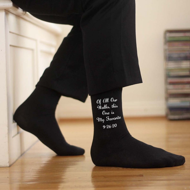 Custom printed father of the bride wedding day socks, personalized with your wedding date these custom printed socks make a great gift for Dad.
