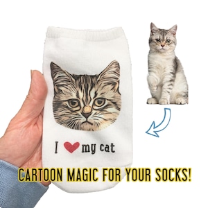 I Love My Cat Photo Socks,Personalized Photo Socks with Cats Face on Socks,Customized Socks with Cat's Photo,Fun Photo Gift for Cat Lover