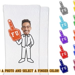 Personalized Middle Finger Photo Socks: Funny Sports Fan Gift
