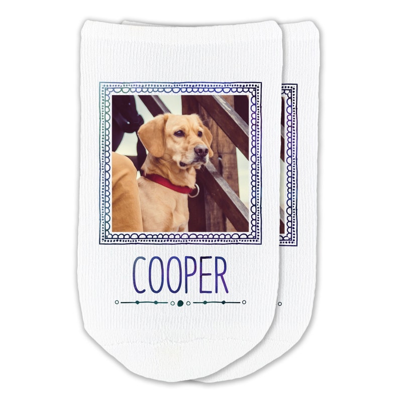 Custom printed photo socks you customize the design and provide the photo and we will digitally print on cotton no show socks.
