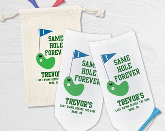 Fun Bachelor Party Golf Socks for Bachelor Party Favor, Personalized Socks and Hangover Bag, Golfing Bachelor Party Gifts, Same Hole Forever
