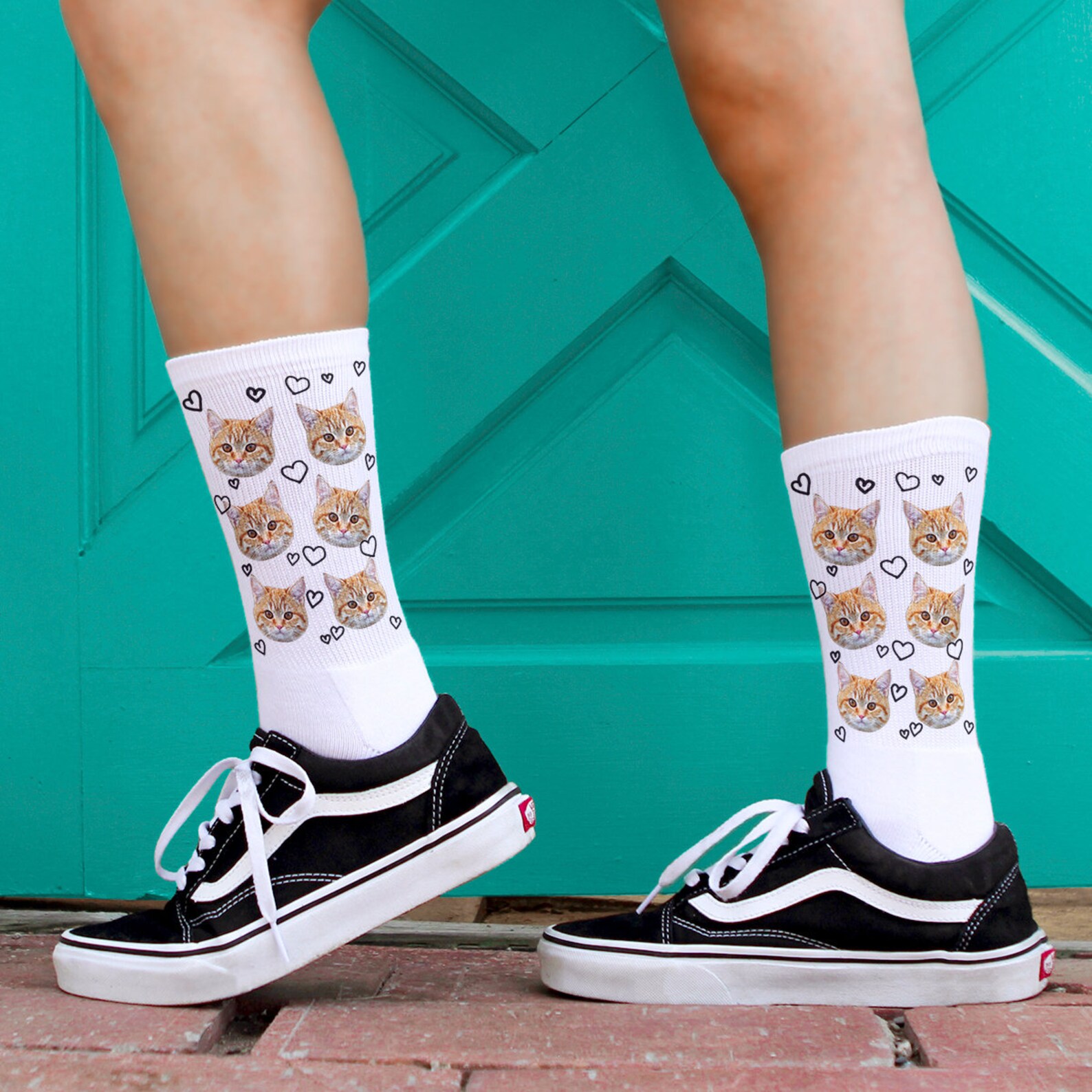 Custom Photo Crew Socks With Hearts Customized Socks With All Etsy