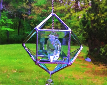 SUNCATCHER - Beveled Glass 3D Orb w/ crystal 1.5" Prism heart