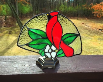 LIGHTED FANS - Stained Glass Lighted Fans - Cardinal