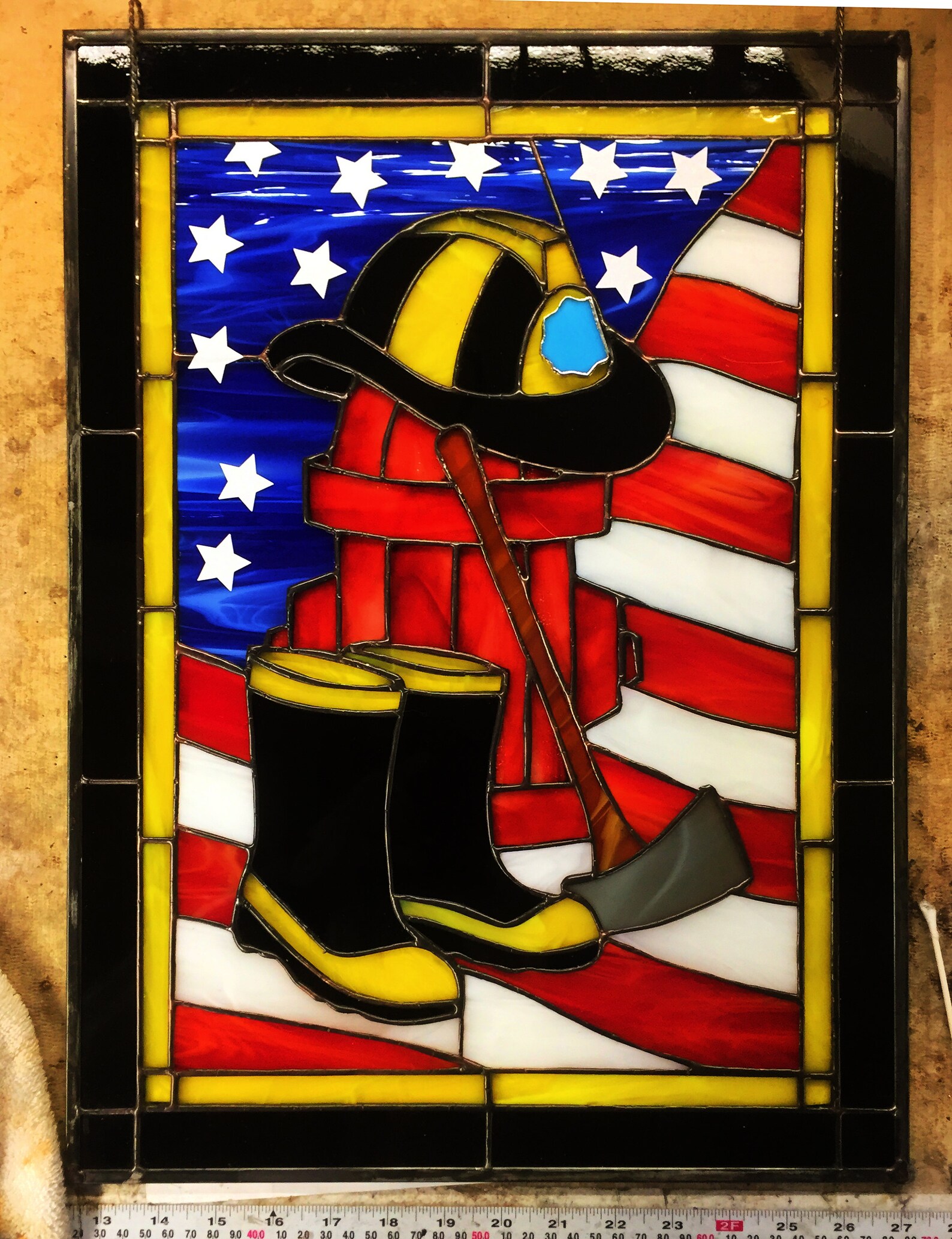 PANEL Stained Glass Firefighter Panel Etsy