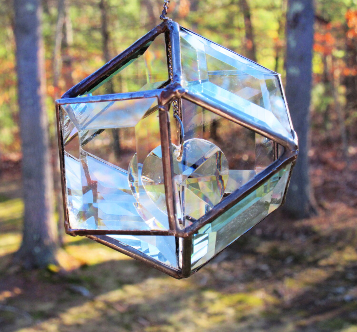 SUNCATCHER Beveled Glass 3D Orb W/ Crystal 1.5 Prism Etsy