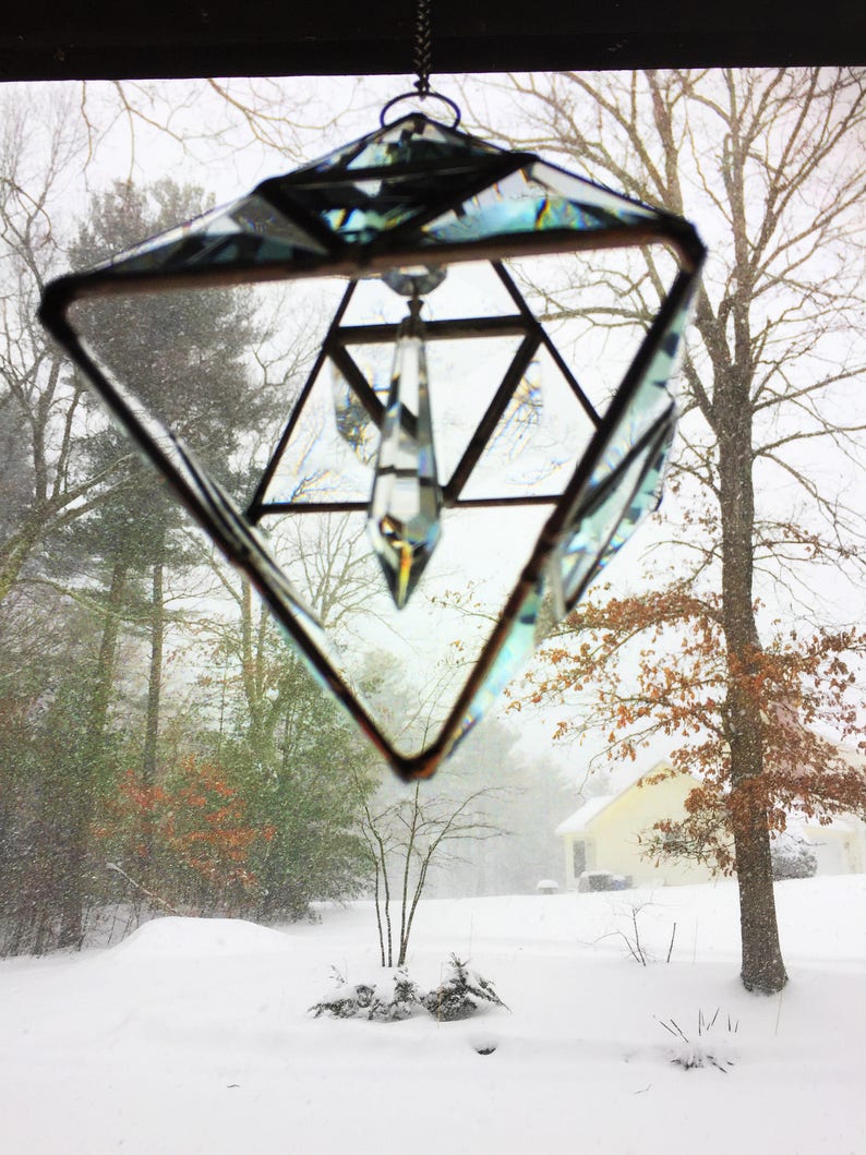 Suncatcher3D Pyramid Beveled Glass Octahedron with Crystal Etsy