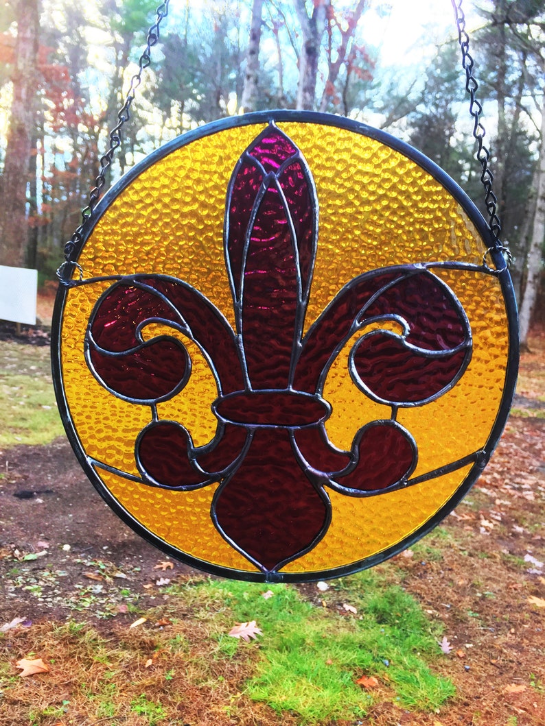 PANEL Stained Glass Fleur de Lis Etsy