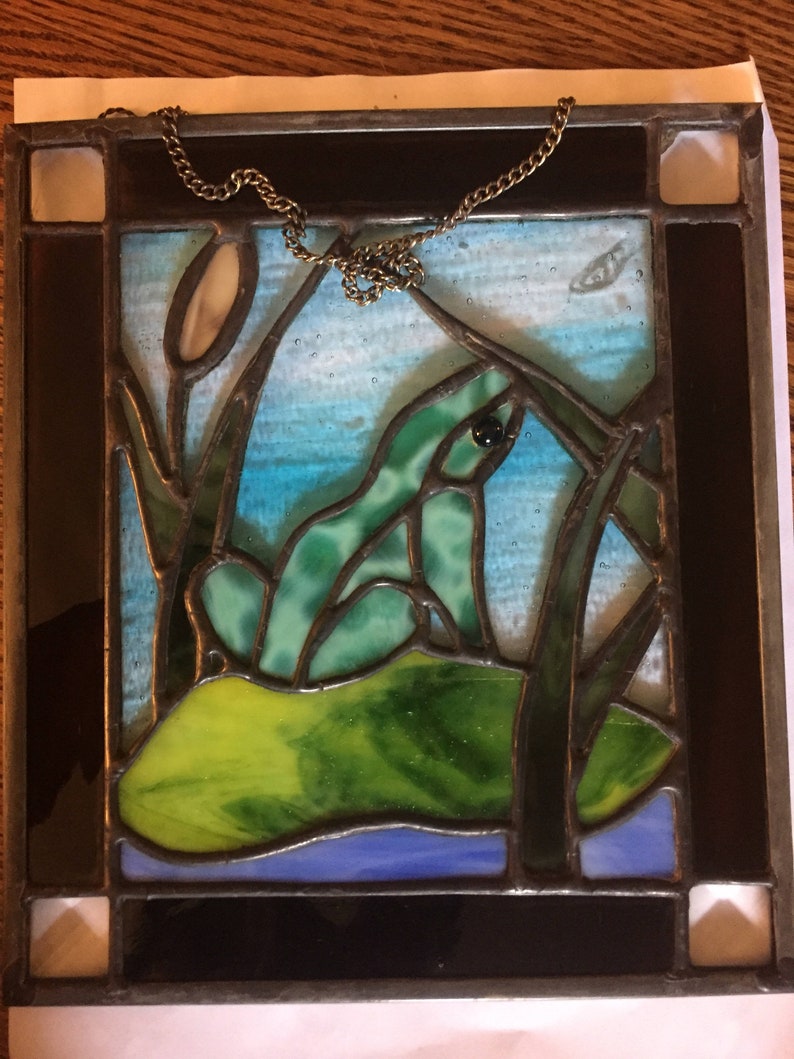 PANEL Stained Glass Frog on Lily Pad Panel Etsy