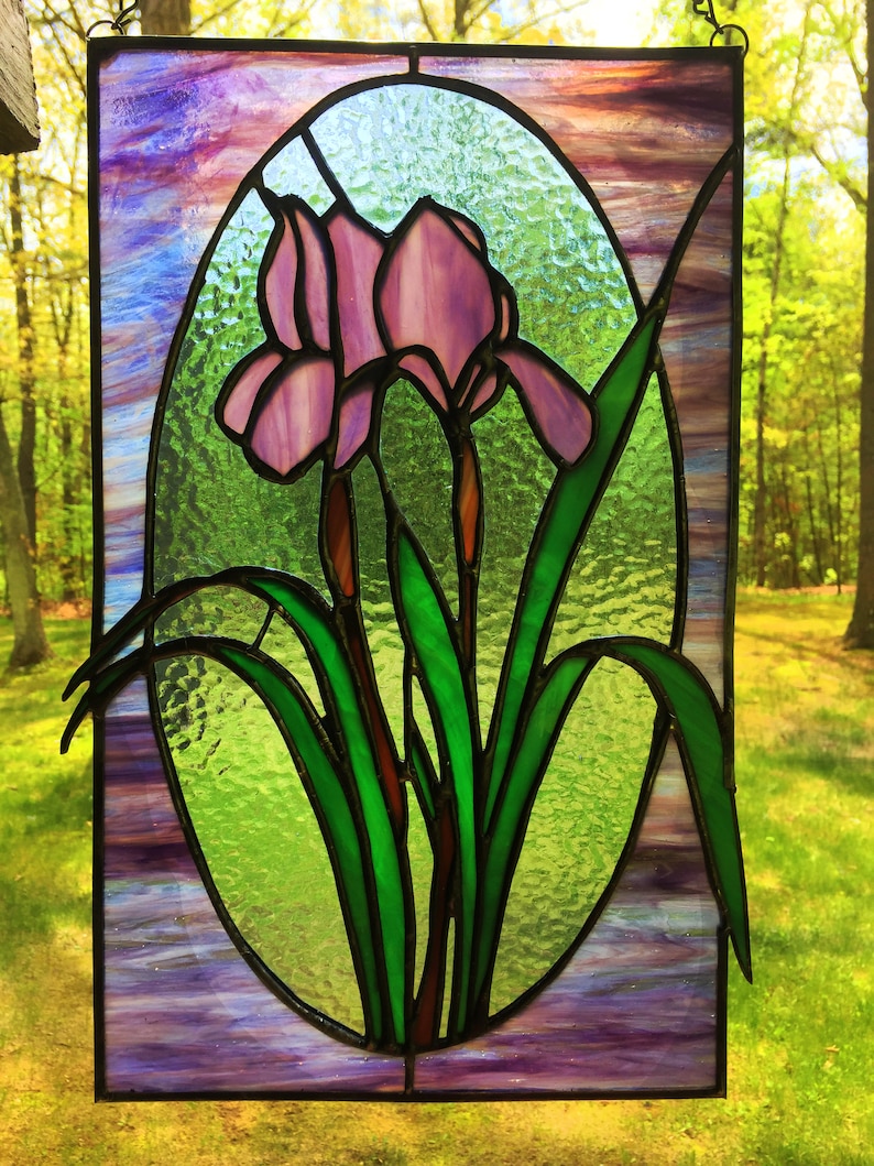 PANEL Zinc Framed Stained Glass Iris Panel Etsy