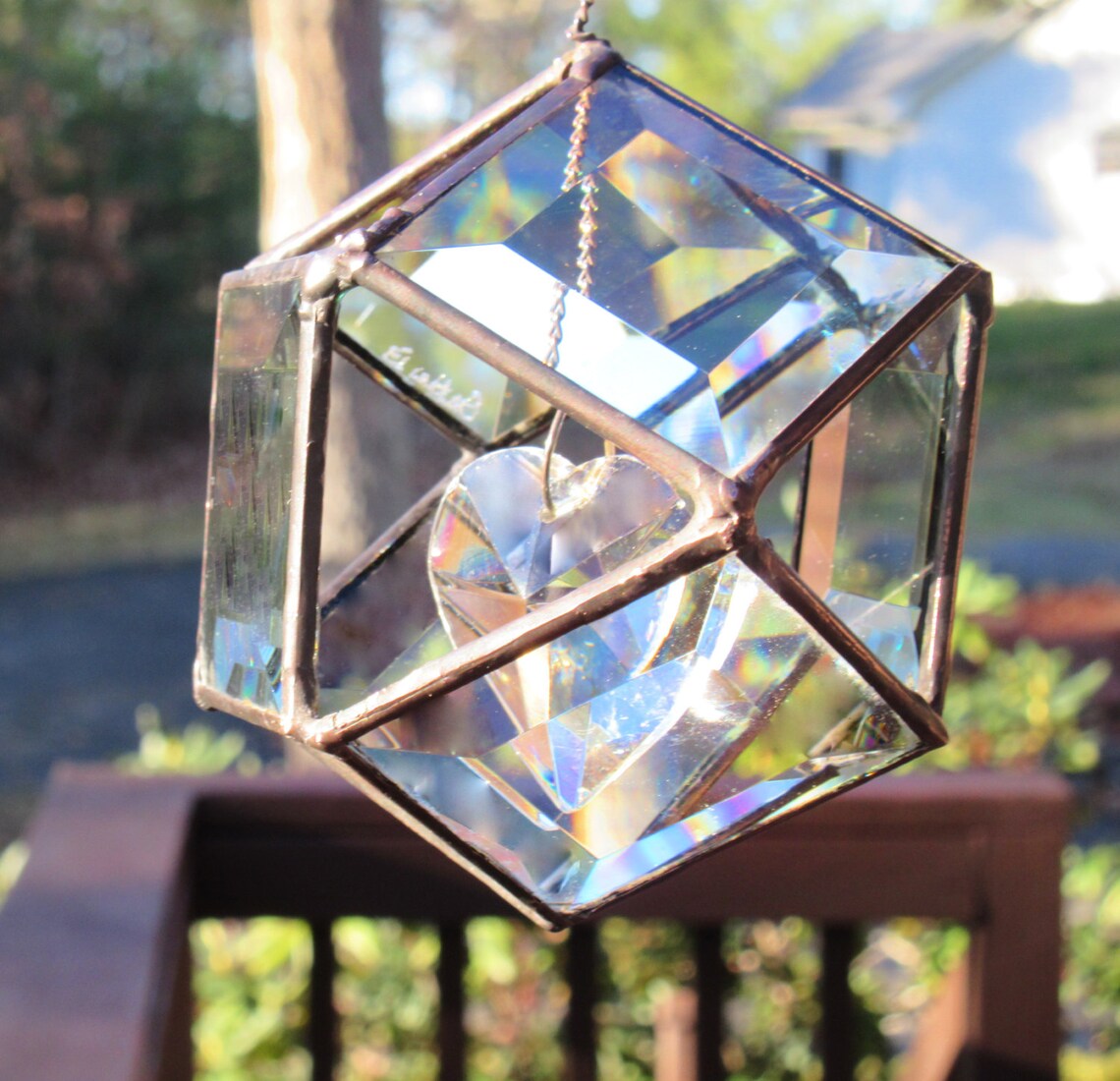 SUNCATCHER Beveled Glass 3D Orb W/ Crystal 1.5 Prism Etsy