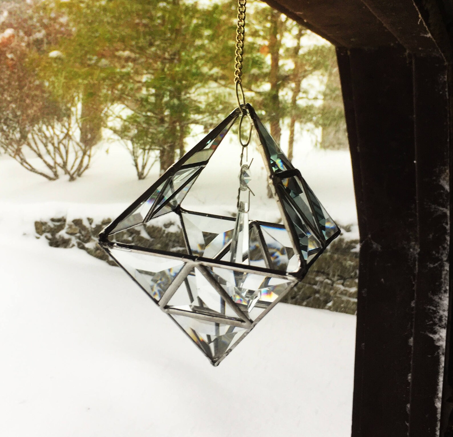 Suncatcher3D Pyramid Beveled Glass Octahedron with Crystal Etsy