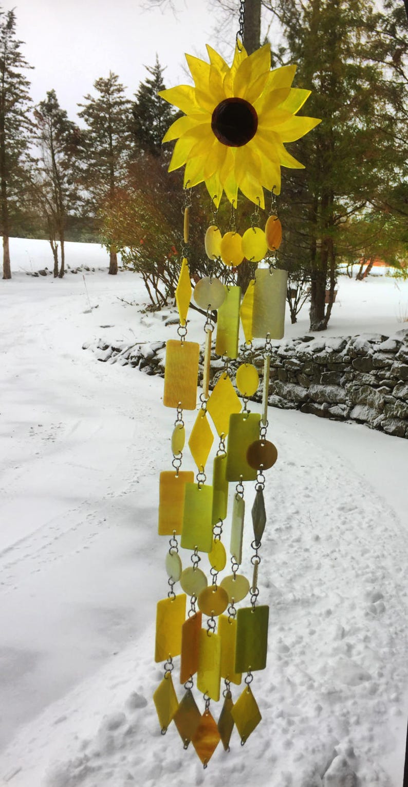 WIND CHIME Stained Glass Sunflower Wind chime Etsy