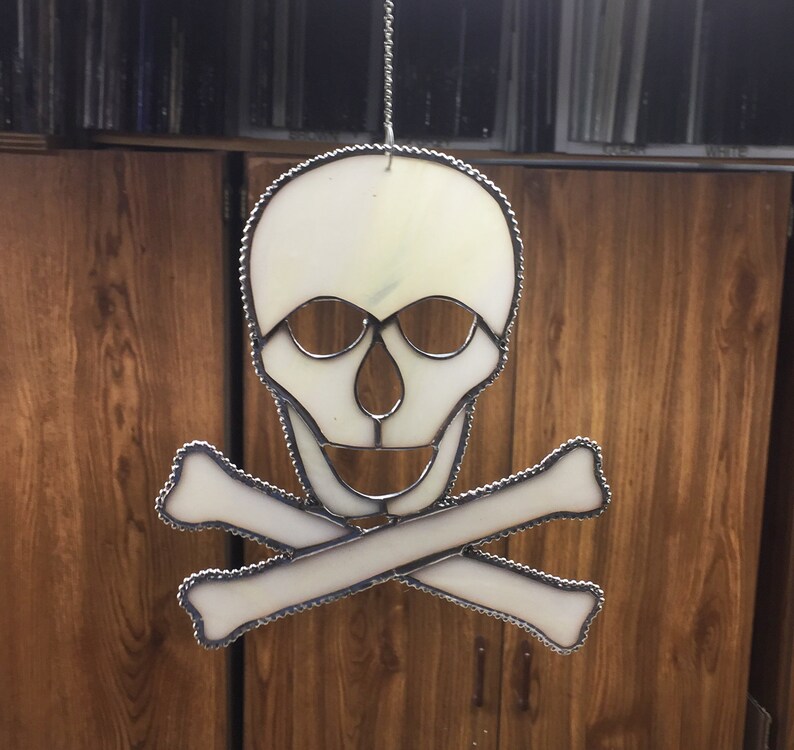 SUNCATCHER Stained Glass Skull and Crossbones