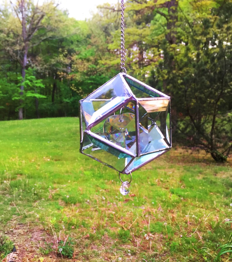 SUNCATCHER Beveled Glass 3D Orb W/ Crystal 1.5 Prism Etsy