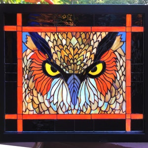 PANEL - FRAMED Stained Glass Owl